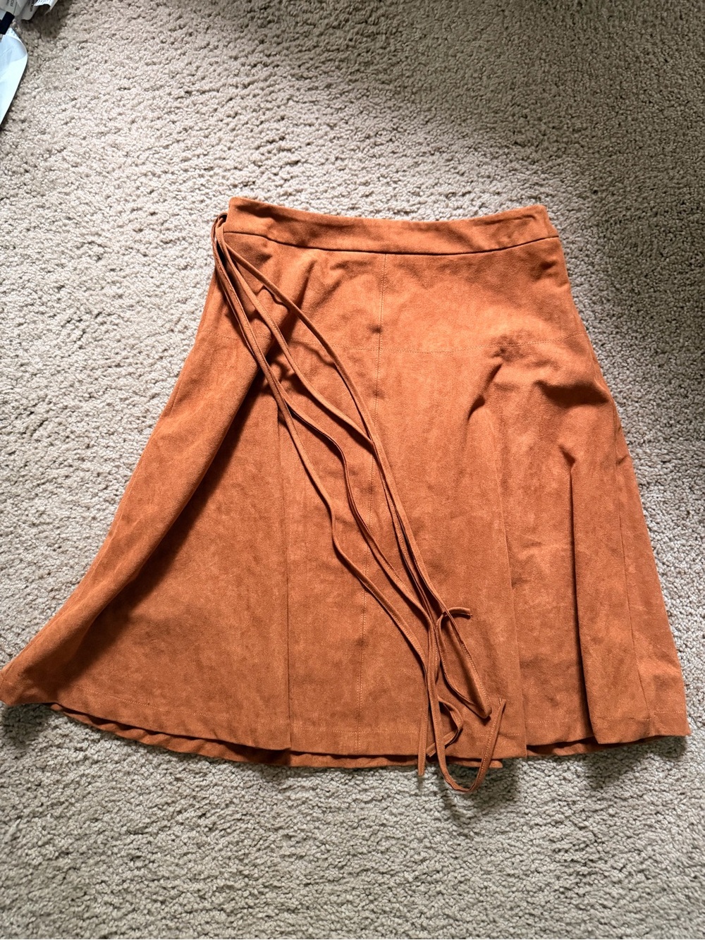 Suede-Look Rust Midi Skirt